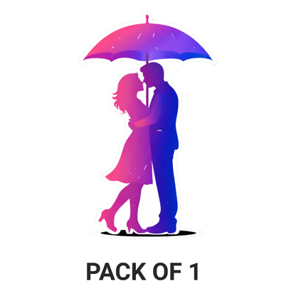 Smeeps Romantic Couple Under Umbrella Sticker – 10.16 × 6.10 cm (4 × 2.4 Inch) Premium Vinyl Decal | Love in Rain Design | Waterproof UV Resistant Wash Proof | Pack of 1