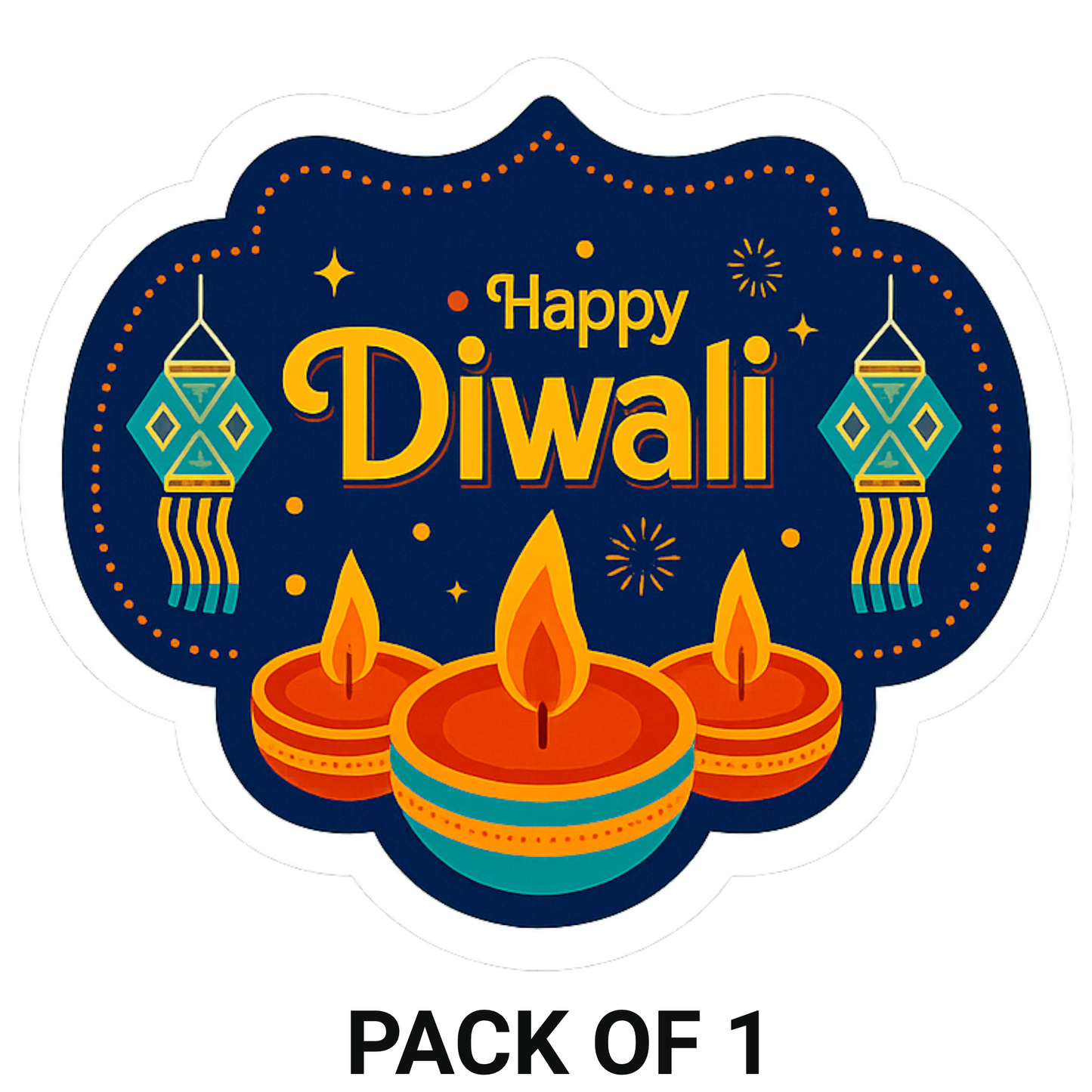 Smeeps Happy Diwali Sticker – 10.16 x 11.43 cm Festive Deepavali Décor Decal | Diya & Lantern Theme Design | Waterproof & UV-Resistant Vinyl