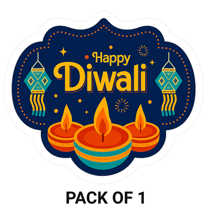 Smeeps Happy Diwali Sticker – 10.16 x 11.43 cm Festive Deepavali Décor Decal | Diya & Lantern Theme Design | Waterproof & UV-Resistant Vinyl