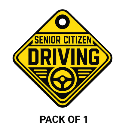Smeeps Senior Citizen Driving Hanging Sign – 20.32 × 20.58 cm (8 × 8.1 Inch) Waterproof Safety Car Hanging Board with Suction Cup | Elderly Driver Warning Vehicle Sign