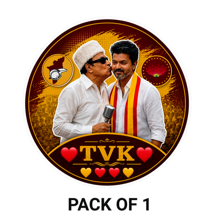 Thalapathy Vijay TVK Round Sticker – 10.16 × 10.16 cm (4 × 4 Inch) Waterproof UV Resistant Vinyl Car & Bike Sticker for Car, Helmet, Laptop & Rear Glass | Premium Tamil Political Fan Art Decal Pack of 1
