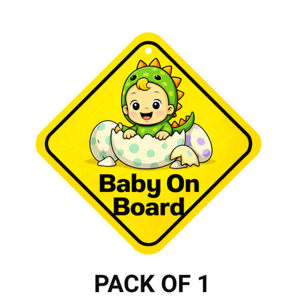 Smeeps Baby On Board Hanging Sign – 20.32 × 20.32 cm (8 × 8 Inch) Cute Dinosaur Baby Waterproof Car Hanging Board with Suction Cup | Fun Baby Safety Vehicle Warning Sign