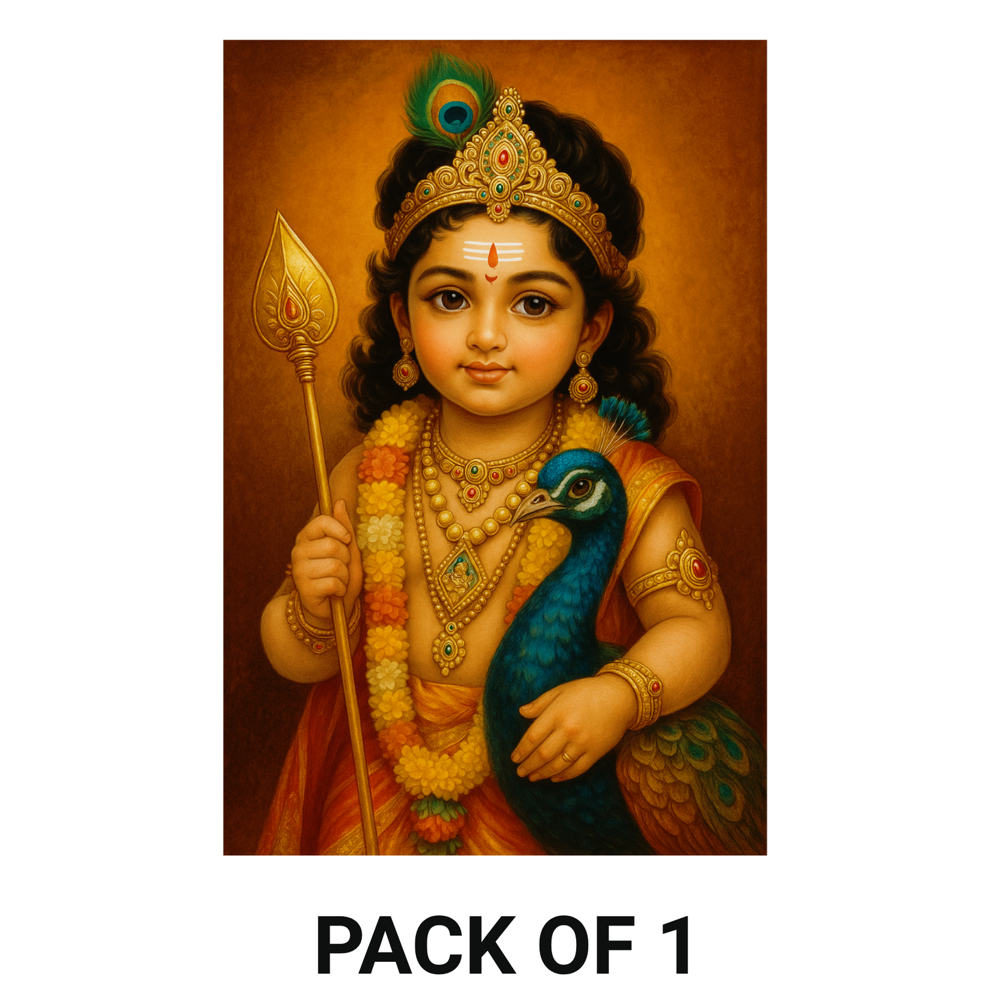 Smeeps Bala Murugan Wall Poster – Divine Child Murugan with Vel & Peacock Artwork | 30.48 x 45.72 cm Spiritual Home & Pooja Room Décor