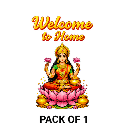 Smeeps Welcome to Home Goddess Lakshmi Door & Wall Sticker – 13.97 × 9.14 cm (5.5 × 3.6 Inch) Auspicious Religious Vinyl Decal for Home Entrance | Waterproof UV Resistant Wall Sticker