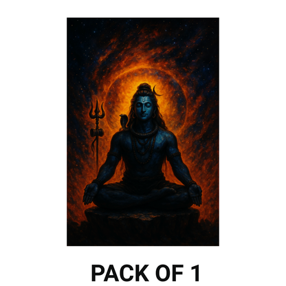 Smeeps Mahadev Meditation Wall Poster – Lord Shiva Cosmic Fire Aura Artwork with Trishul | 30.48 x 45.72 cm Spiritual Yoga & Home Décor