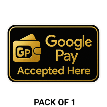 Smeeps Google Pay Accepted Here Sticker – 23.63 x 15.24 cm Premium Gold & Black Vinyl Sign | Waterproof, Durable & Ideal for Shops & Offices