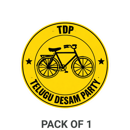 Smeeps TDP Telugu Desam Party Bicycle Symbol Vinyl Sticker – 10.16 × 10.16 cm (4 × 4 Inch) Round Political Car Bike Sticker | Waterproof UV Resistant Wash Proof | Pack of 1