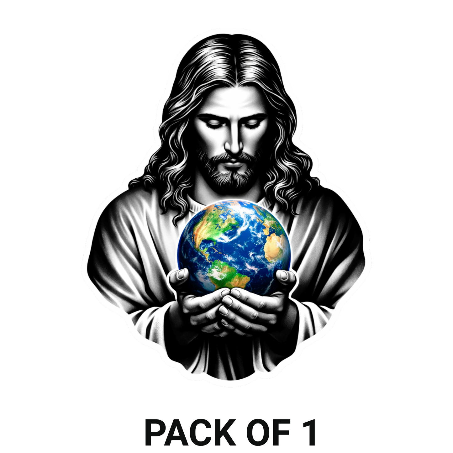 Smeeps Jesus Christ Sticker – 8.89 × 11.43 cm (3.5 × 4.5 Inch) Premium Vinyl Decal | Jesus Holding Earth Design | Waterproof UV Resistant Wash Proof | Pack of 1