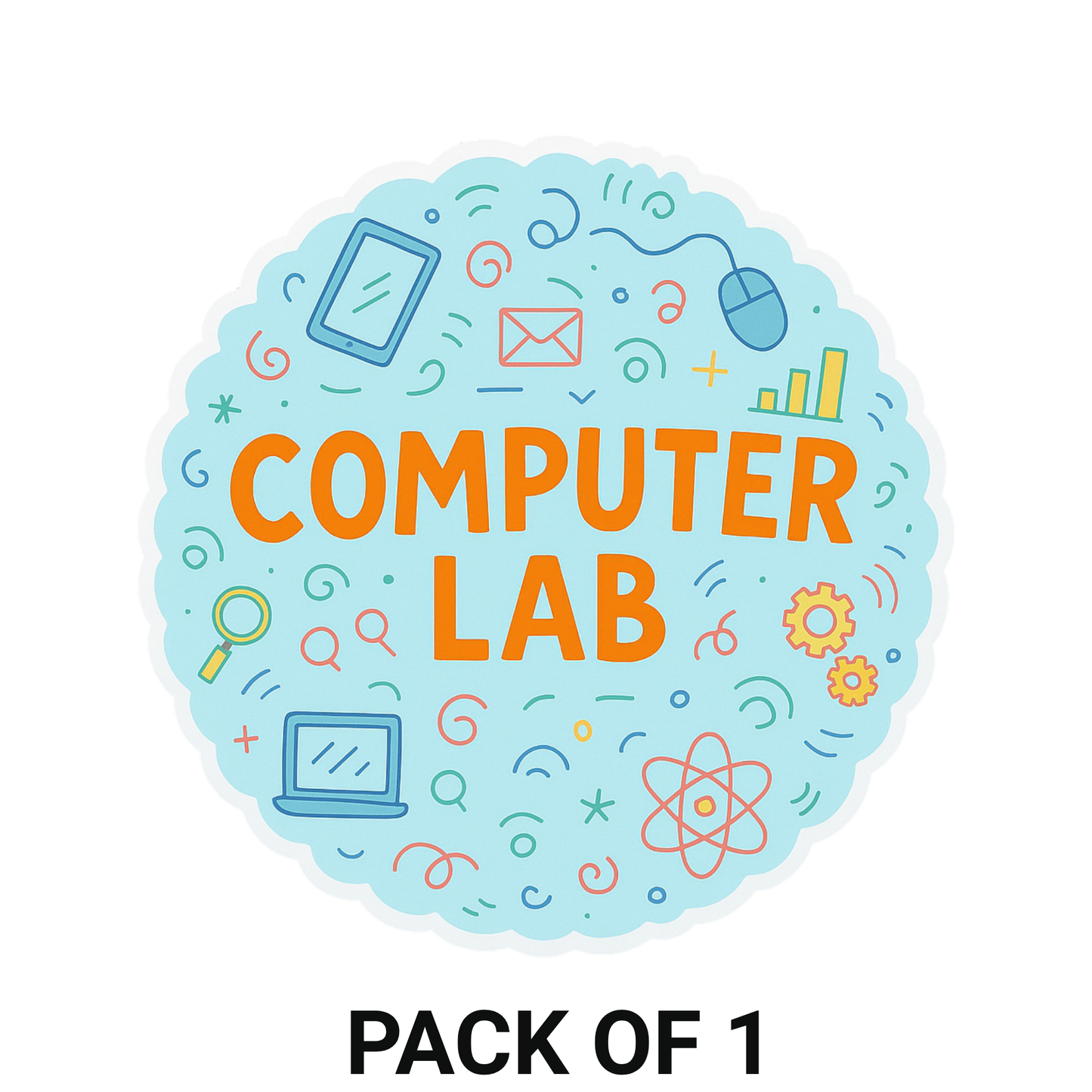 Smeeps Computer Lab Sticker – 11.43 cm Round Tech Theme Label | Colorful Coding & Digital Elements | Waterproof & UV-Resistant Vinyl