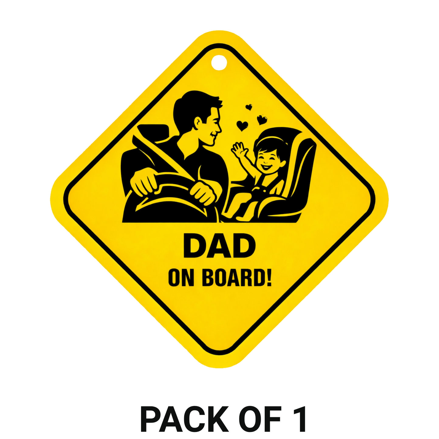 Smeeps Dad On Board Hanging Sign – 20.32 × 20.32 cm (8 × 8 Inch) Father Driving with Child Waterproof Car Hanging Board with Suction Cup | Family Safety Vehicle Warning Sign