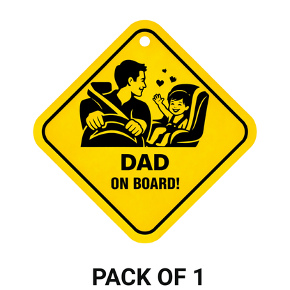 Smeeps Dad On Board Hanging Sign – 20.32 × 20.32 cm (8 × 8 Inch) Father Driving with Child Waterproof Car Hanging Board with Suction Cup | Family Safety Vehicle Warning Sign