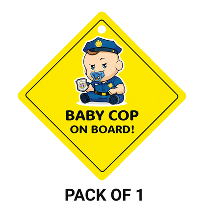 Smeeps Baby Cop On Board Hanging Sign – 20.32 × 20.32 cm (8 × 8 Inch) Cute Police Baby Waterproof Car Hanging Board with Suction Cup | Funny Baby Safety Vehicle Warning Sign