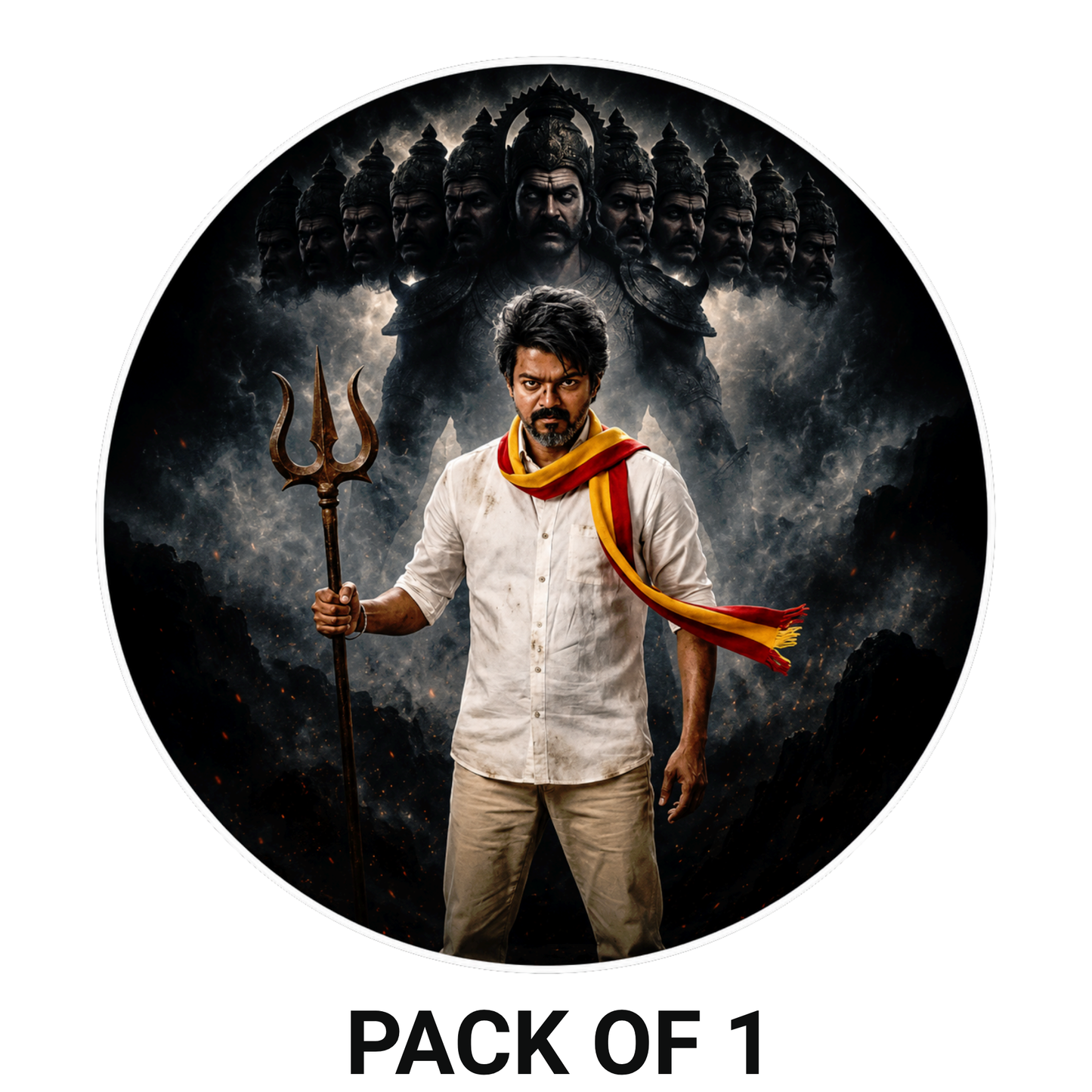Thalapathy Vijay  Warrior Round Sticker – 10.16 × 10.16 cm (4 × 4 Inch) Waterproof UV Resistant Vinyl Car & Bike Sticker for Car, Helmet, Laptop & Rear Glass | Premium Cinematic Fan Art Decal Pack of 1