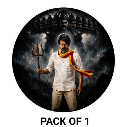 Thalapathy Vijay  Warrior Round Sticker – 10.16 × 10.16 cm (4 × 4 Inch) Waterproof UV Resistant Vinyl Car & Bike Sticker for Car, Helmet, Laptop & Rear Glass | Premium Cinematic Fan Art Decal Pack of 1