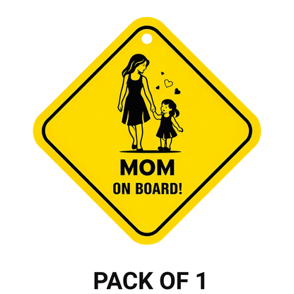 Smeeps Mom On Board Hanging Sign – 20.32 × 20.32 cm (8 × 8 Inch) Mom & Daughter Waterproof Car Hanging Board with Suction Cup | Family Safety Vehicle Warning Sign Pack of 1
