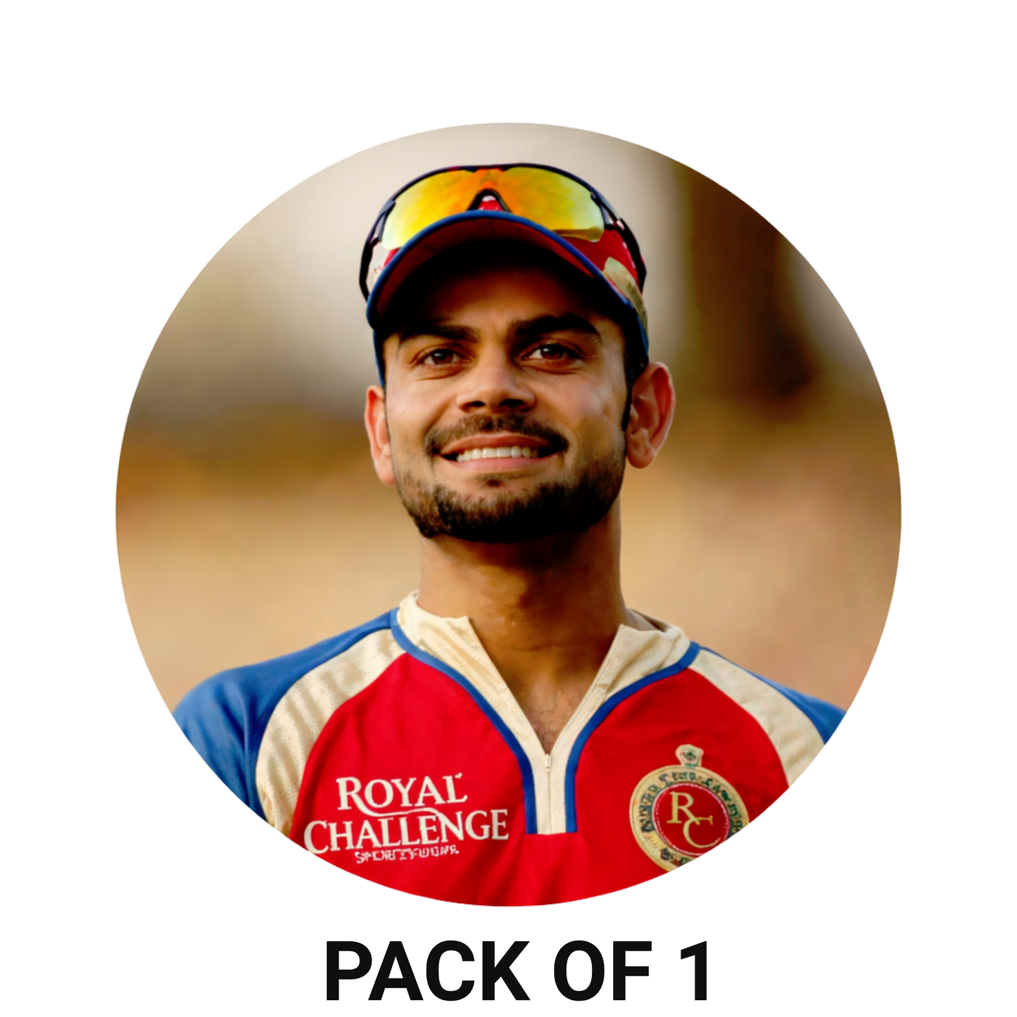 Smeeps Virat Kohli RCB Portrait Sticker – 10.16 cm (4 Inch) Round Car & Bike Vinyl Decal | Royal Challengers Bangalore Jersey Design | Waterproof UV Resistant