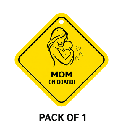 Smeeps Mom On Board Hanging Sign – 20.32 × 20.32 cm (8 × 8 Inch) Waterproof Baby Safety Car Hanging Board with Suction Cup | Mother & Baby Design