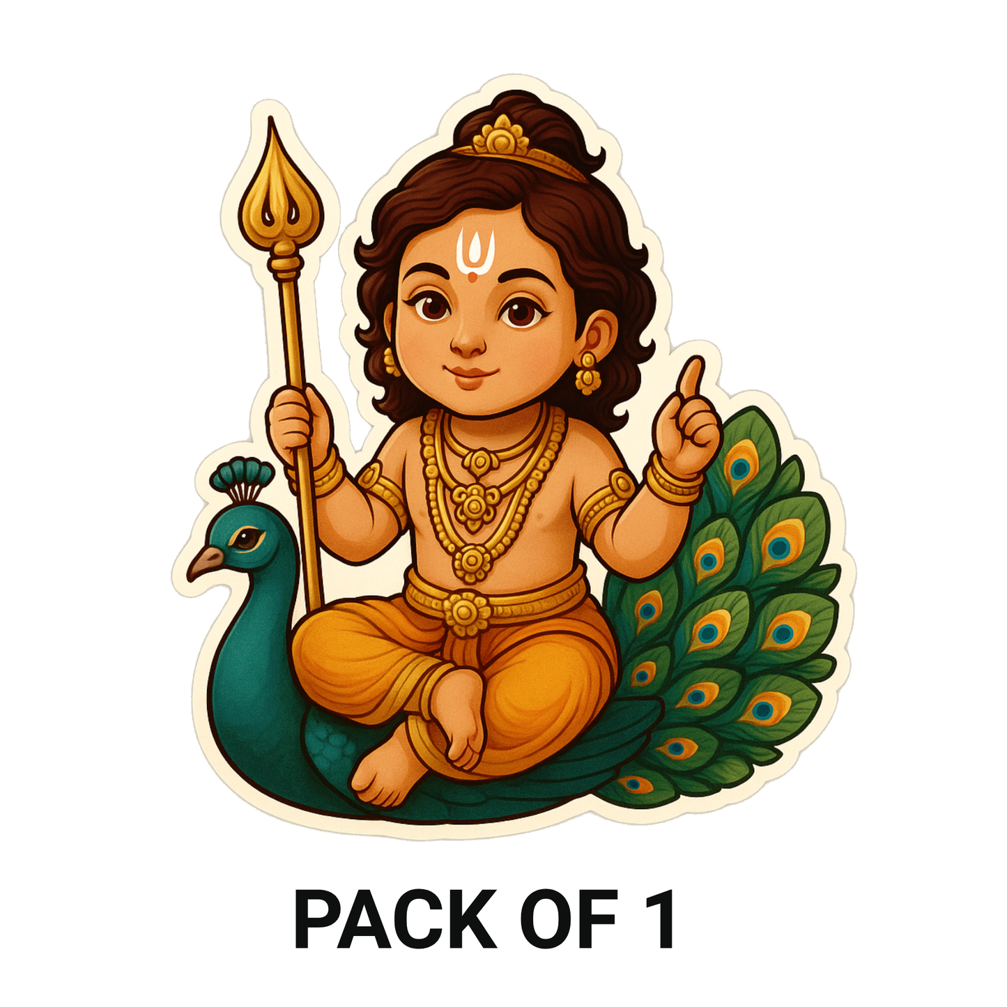 Smeeps Little Murugan on Peacock Sticker – 11.43 x 10.16 cm Car & Bike Vinyl Decal | Cute Lord Muruga Design | Waterproof & UV-Resistant