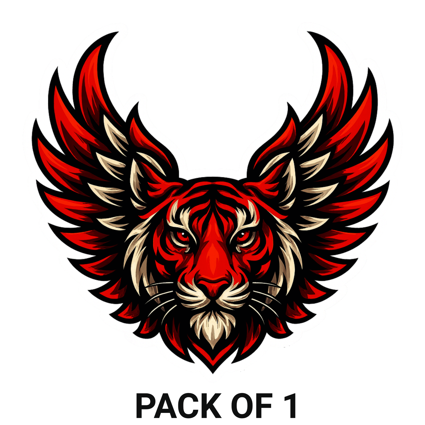 Smeeps Winged Tiger Sticker – 13.97 x 14.74 cm Car & Bike Vinyl Decal | Majestic Red Tiger Head with Wings | Waterproof & Durable Design