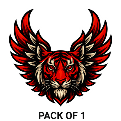 Smeeps Winged Tiger Sticker – 13.97 x 14.74 cm Car & Bike Vinyl Decal | Majestic Red Tiger Head with Wings | Waterproof & Durable Design