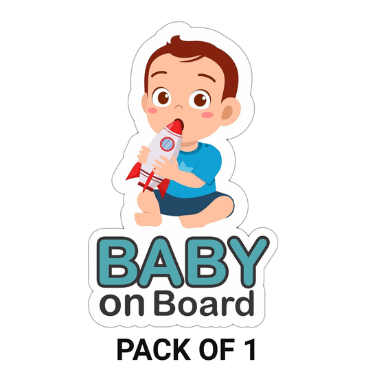 Smeeps Baby on Board Sticker – 14 x 8.6 cm | Cute Baby Boy with Rocket Design | Waterproof Vinyl Car Safety Sign