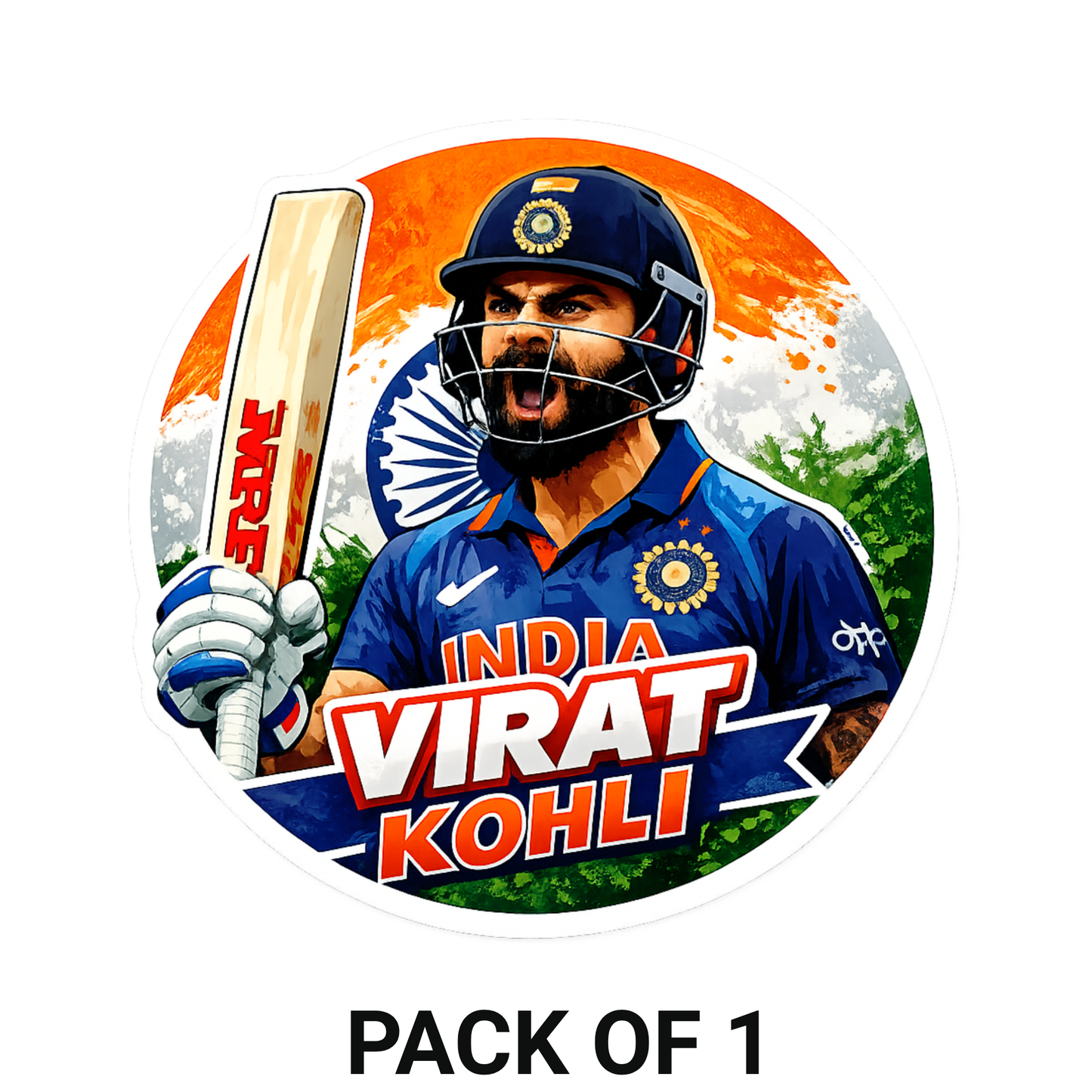 Smeeps Virat Kohli Sticker – 10.16 × 10.16 cm (4 × 4 Inch) Round Car & Bike Vinyl Decal | Team India Cricket Champion Design | Waterproof UV Resistant