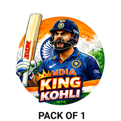 Smeeps King Kohli Virat Sticker – 10.16 × 10.16 cm (4 × 4 Inch) Round Car & Bike Vinyl Decal | Indian Cricket Icon Design | Waterproof UV Resistant