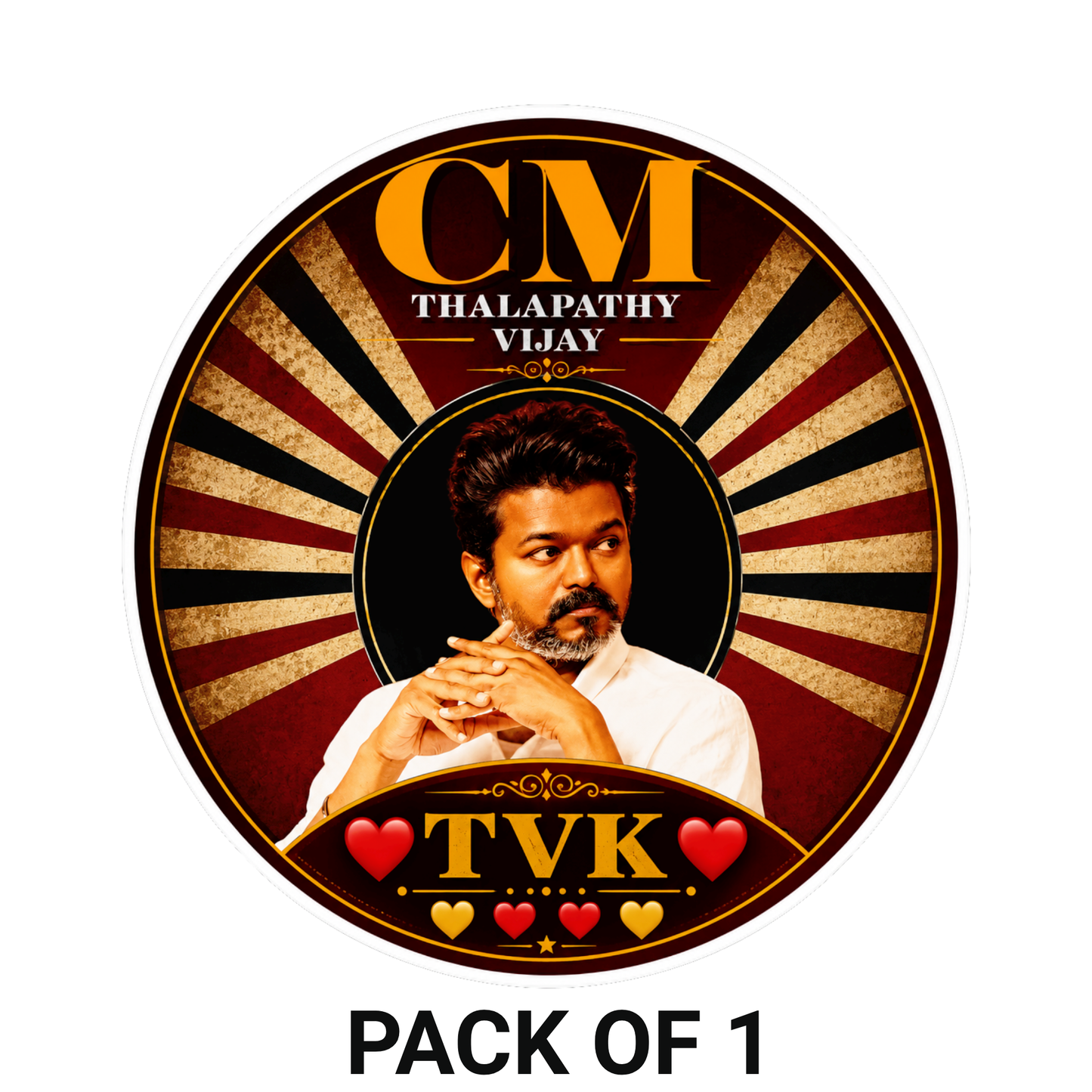 Thalapathy Vijay “CM TVK” Round Sticker – 10.16 × 10.16 cm (4 × 4 Inch) Waterproof UV Resistant Vinyl Car & Bike Sticker for Car, Helmet, Laptop & Rear Glass | Premium Tamil Political Fan Art Decal Pack of 1
