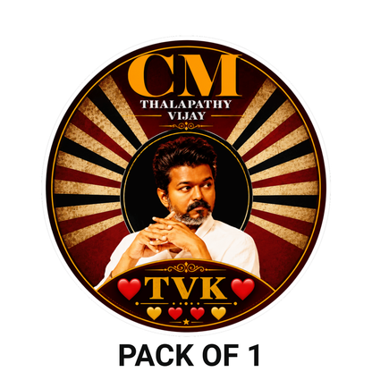 Thalapathy Vijay “CM TVK” Round Sticker – 10.16 × 10.16 cm (4 × 4 Inch) Waterproof UV Resistant Vinyl Car & Bike Sticker for Car, Helmet, Laptop & Rear Glass | Premium Tamil Political Fan Art Decal Pack of 1