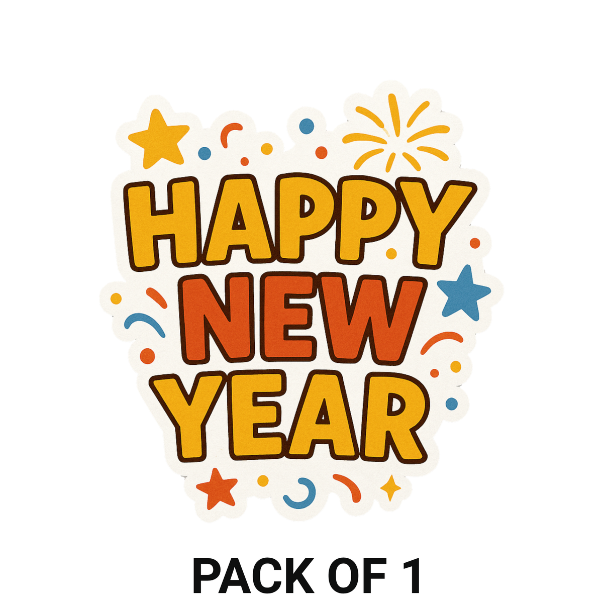 Smeeps Happy New Year Sticker – 10.16 x 9.15 cm Festive Celebration Decal | Party Theme Confetti Design | Waterproof & UV-Resistant Vinyl