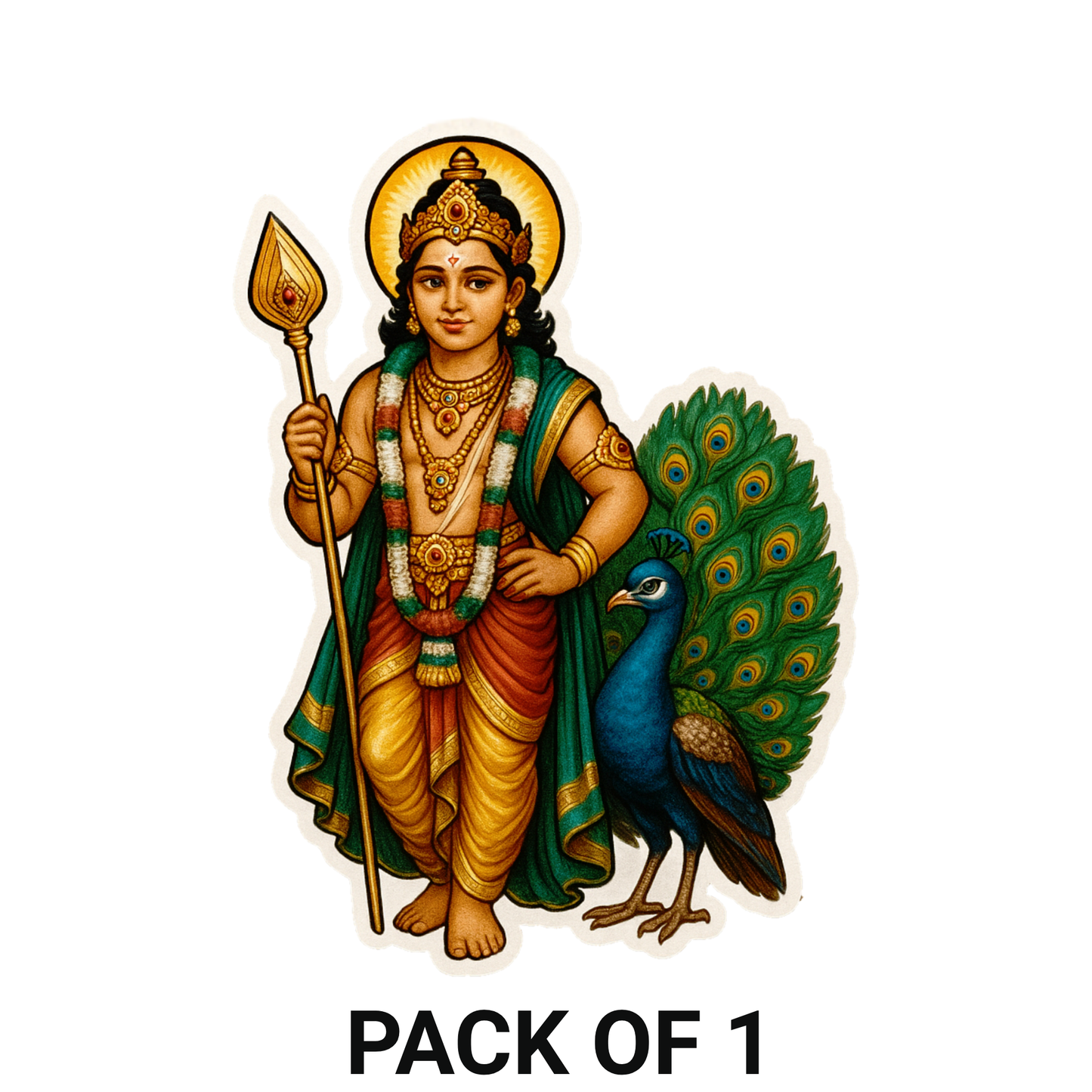 Smeeps Lord Murugan Sticker – Premium Muruga with Peacock Vinyl Decal | 8.39 x 11.43 cm | Waterproof & UV Resistant Car/Bike Sticker