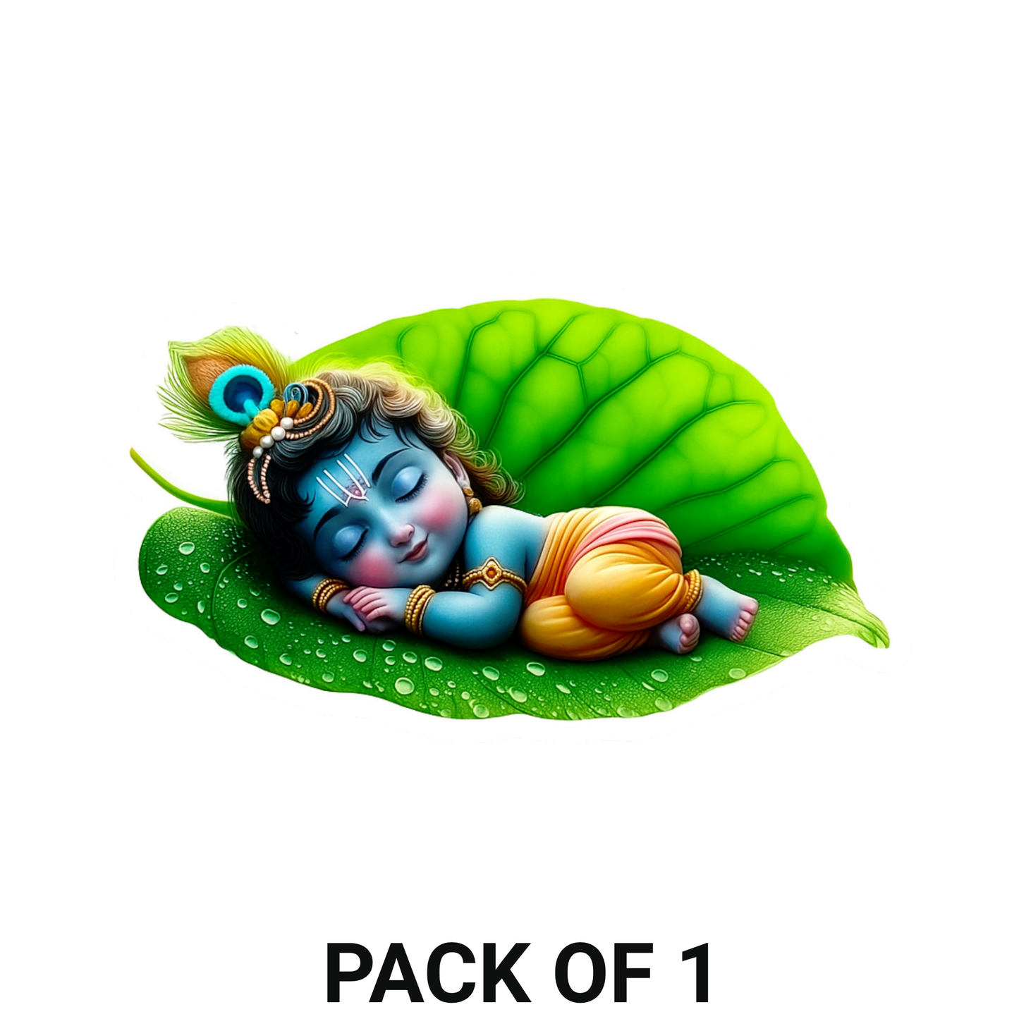 Smeeps Baby Krishna Leaf Sticker – Cute Sleeping Krishna Car & Bike Vinyl Decal | 10.16 x 5.89 cm Premium Waterproof Sticker