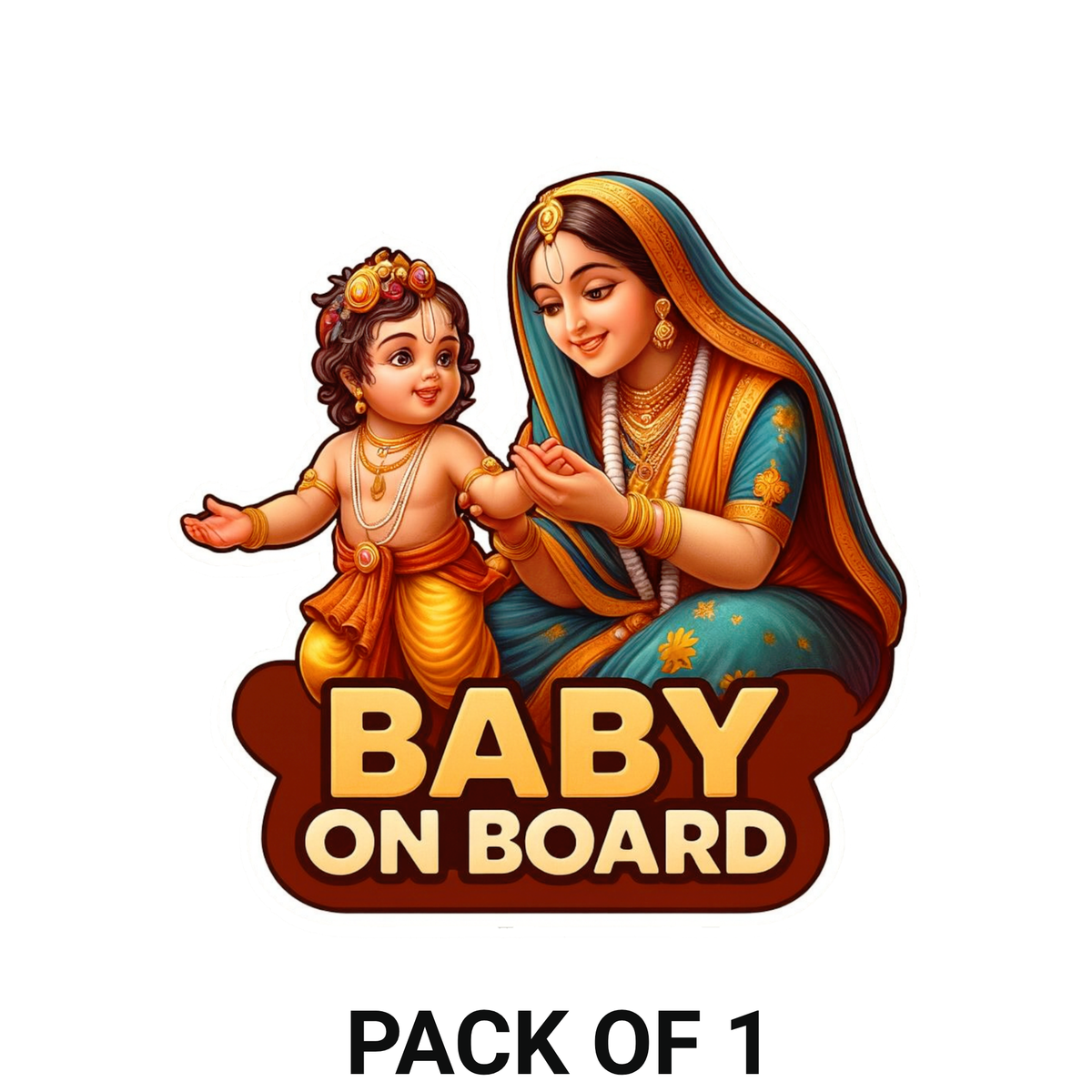 Smeeps Baby On Board Sticker – Krishna with Yashoda Divine Design | 11.43 x 10.93 cm Premium Car & Bike Safety Decal | Waterproof & Durable
