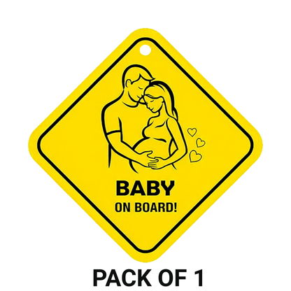 Smeeps Baby On Board Hanging Sign – 20.32 × 20.32 cm (8 × 8 Inch) Cute Parents & Baby Pregnancy Theme Waterproof Car Hanging Board with Suction Cup | Safety Vehicle Warning Sign