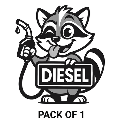 Smeeps Diesel Raccoon Sticker – 9 x 7.7 cm Car & Bike Fuel Indicator Vinyl Decal | Cute Cartoon Design | Waterproof & Durable