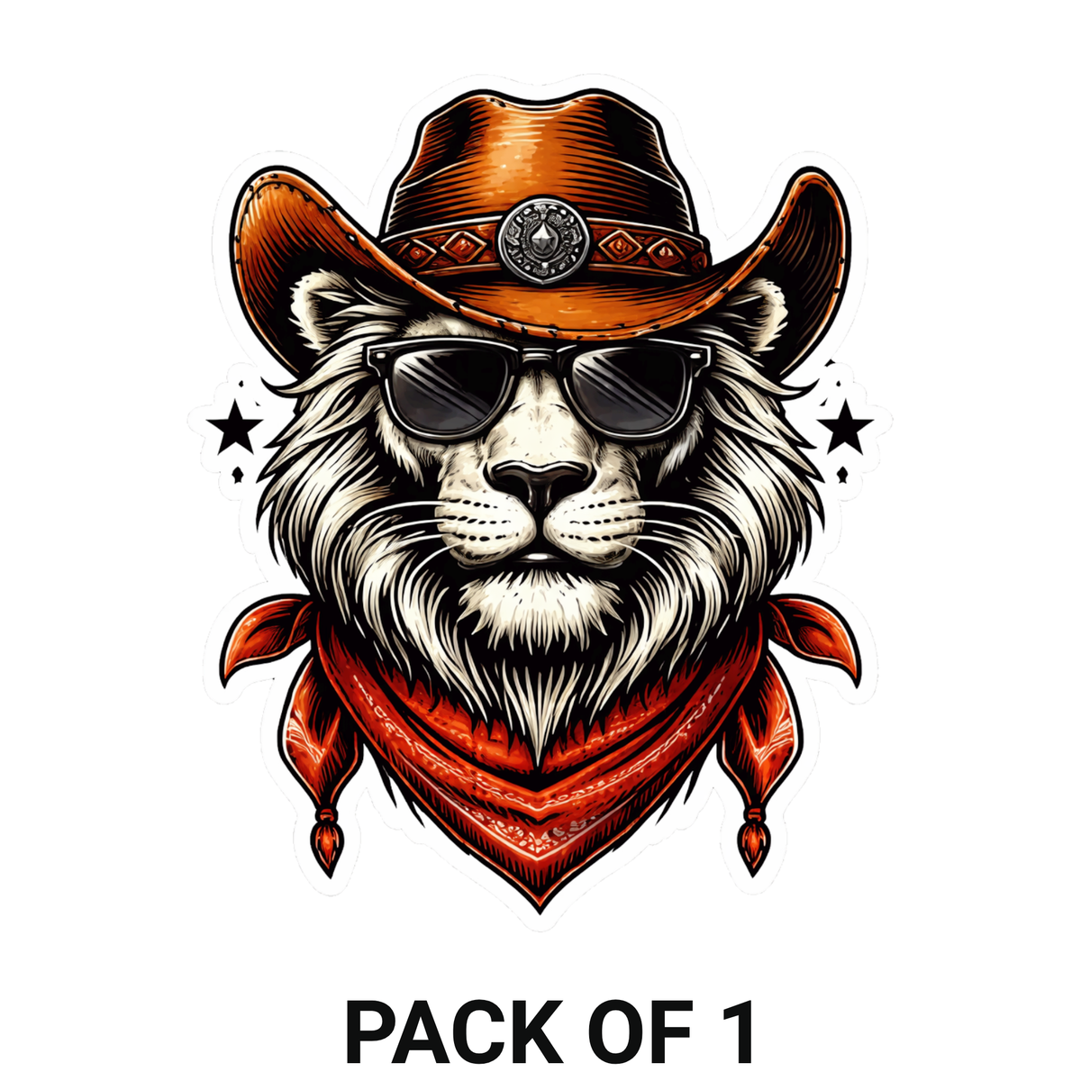 Smeeps Cowboy Lion Vinyl Sticker – 10.16 × 8.13 cm (4 × 3.2 Inch) Waterproof Lion Head Decal with Sunglasses & Cowboy Hat | Premium UV Resistant Sticker for Car, Bike, Laptop & Helmet | Pack of 1