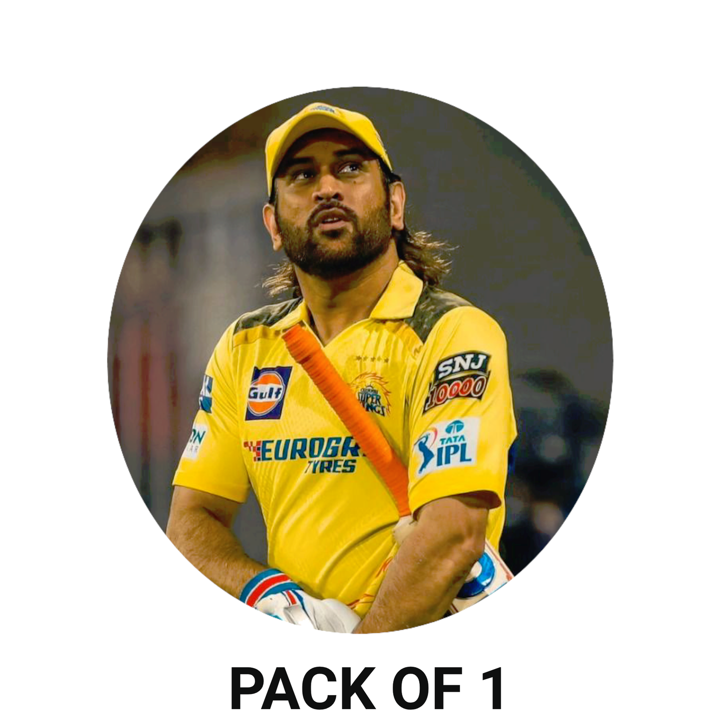 Smeeps MS Dhoni CSK Sticker – 10.9 × 10.16 cm (4.3 × 4 Inch) Round Car & Bike Vinyl Decal | Chennai Super Kings Captain Design | Waterproof UV Resistant