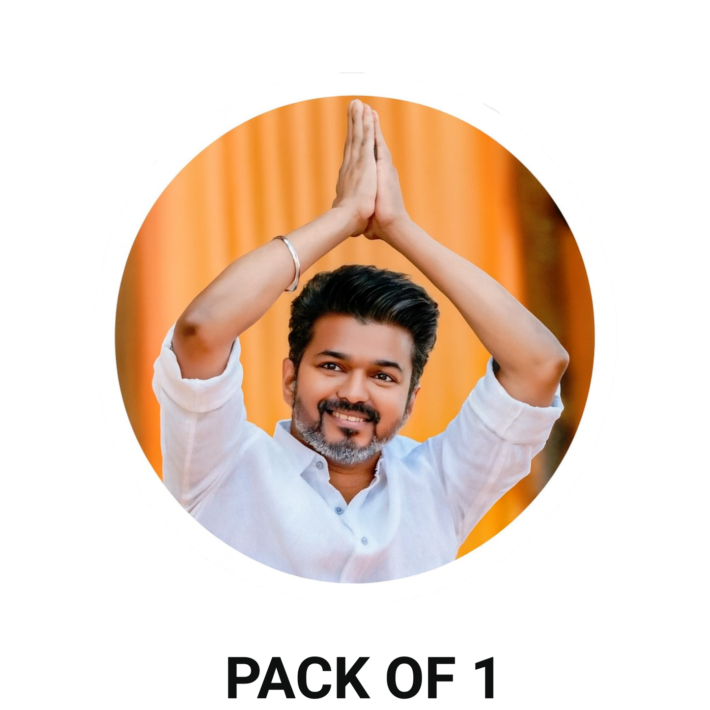 Smeeps Vijay Greeting Pose Sticker – 11.43 x 11.43 cm Round Vinyl Decal | Greeting Pose Design | Waterproof & Durable
