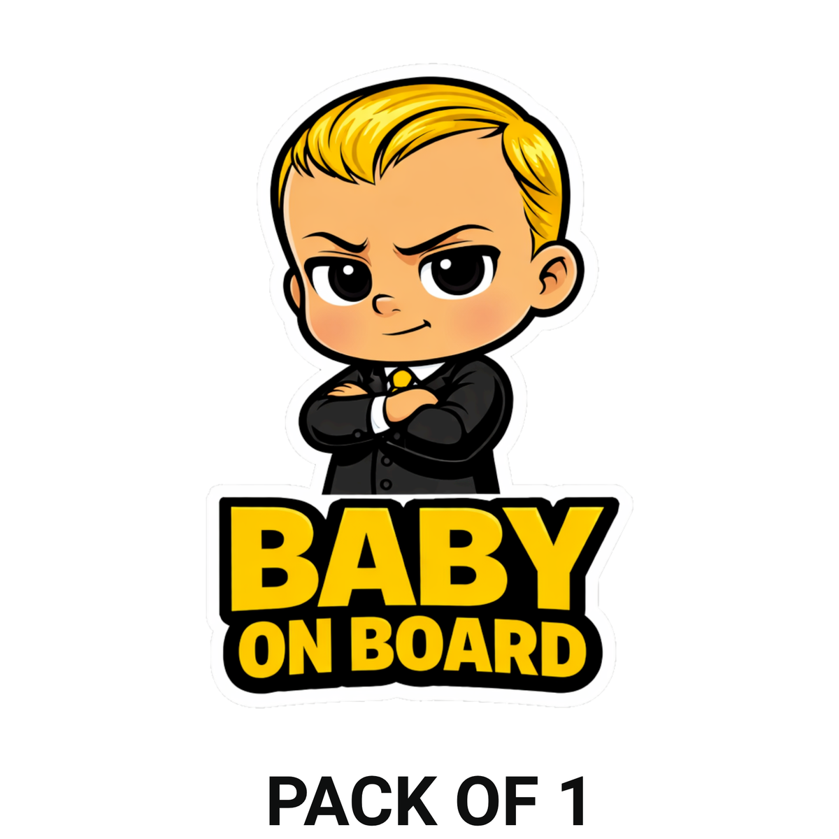 Smeeps Baby On Board Car Sticker – 13.97 × 9.15 cm (5.5 × 3.6 Inch) Waterproof Vinyl Safety Sticker for Cars | Cute Boss Baby Warning Decal | UV Resistant | Pack of 1
