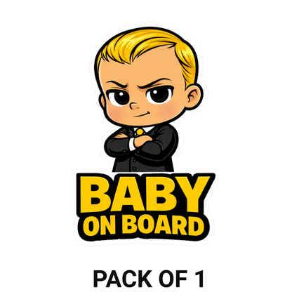 Smeeps Baby On Board Car Sticker – 13.97 × 9.15 cm (5.5 × 3.6 Inch) Waterproof Vinyl Safety Sticker for Cars | Cute Boss Baby Warning Decal | UV Resistant | Pack of 1