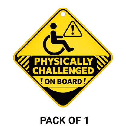 Smeeps Physically Challenged On Board Hanging Sign – 20.32 × 20.32 cm (8 × 8 Inch) Waterproof Disability Awareness Car Hanging Board with Suction Cup | Reflective Safety Warning Sign