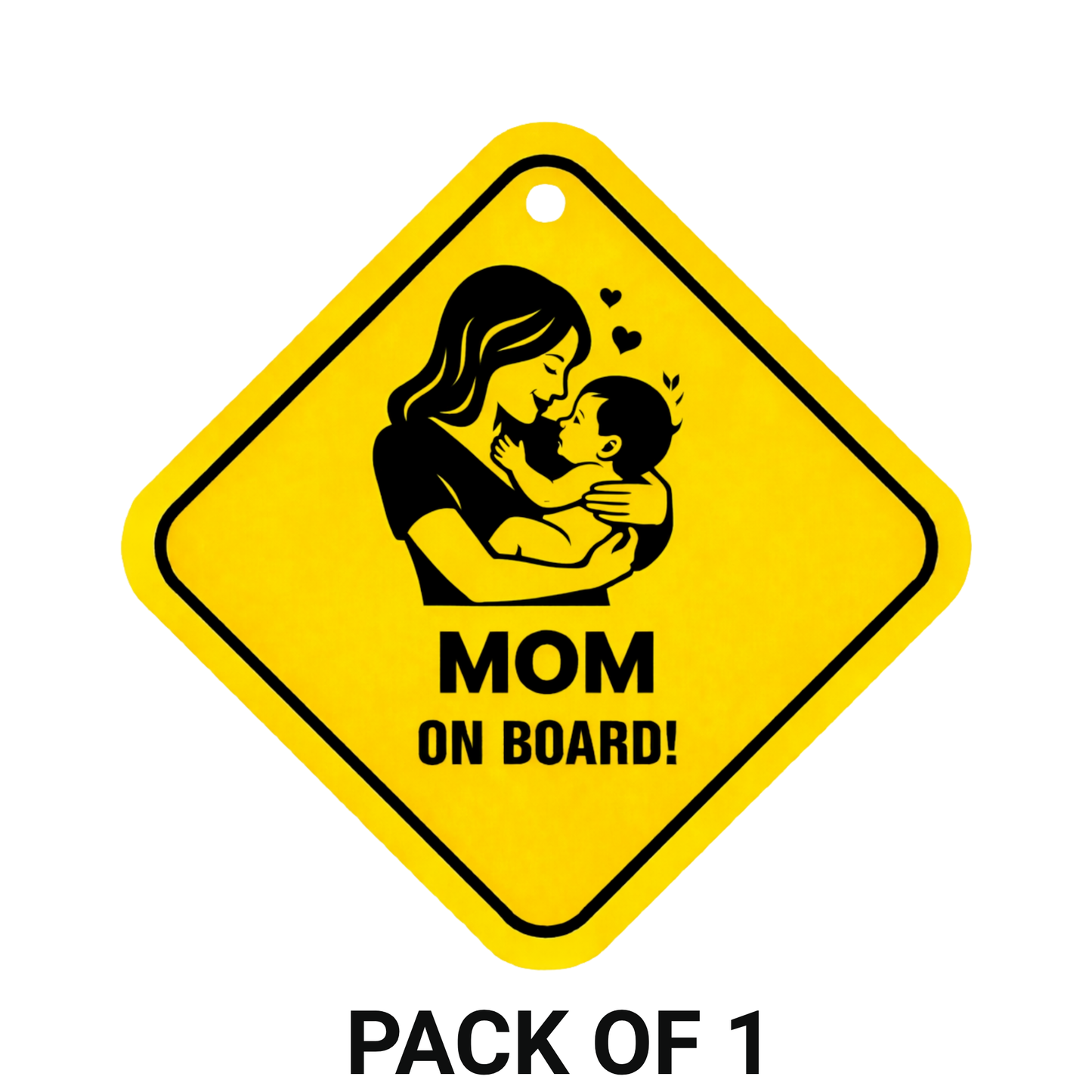 Smeeps Mom On Board Hanging Sign – 20.32 × 20.32 cm (8 × 8 Inch) Loving Mother & Baby Waterproof Car Hanging Board with Suction Cup | Cute Family Safety Vehicle Sign Pack of 1