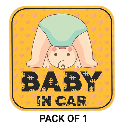 Smeeps Baby in Car Sticker – 15 x 15 cm | Cute Upside-Down Baby Design | Square Yellow Safety Sign for Vehicle Windows & Bumpers