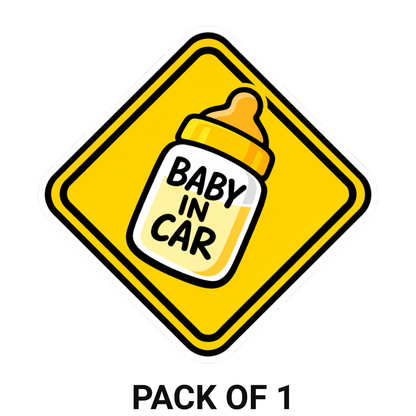 Smeeps Baby In Car Sticker – 14 × 14 cm (5.5 × 5.5 Inch) Waterproof Vinyl Safety Sticker for Cars | Cute Baby Bottle Warning Decal | UV Resistant | Pack of 1