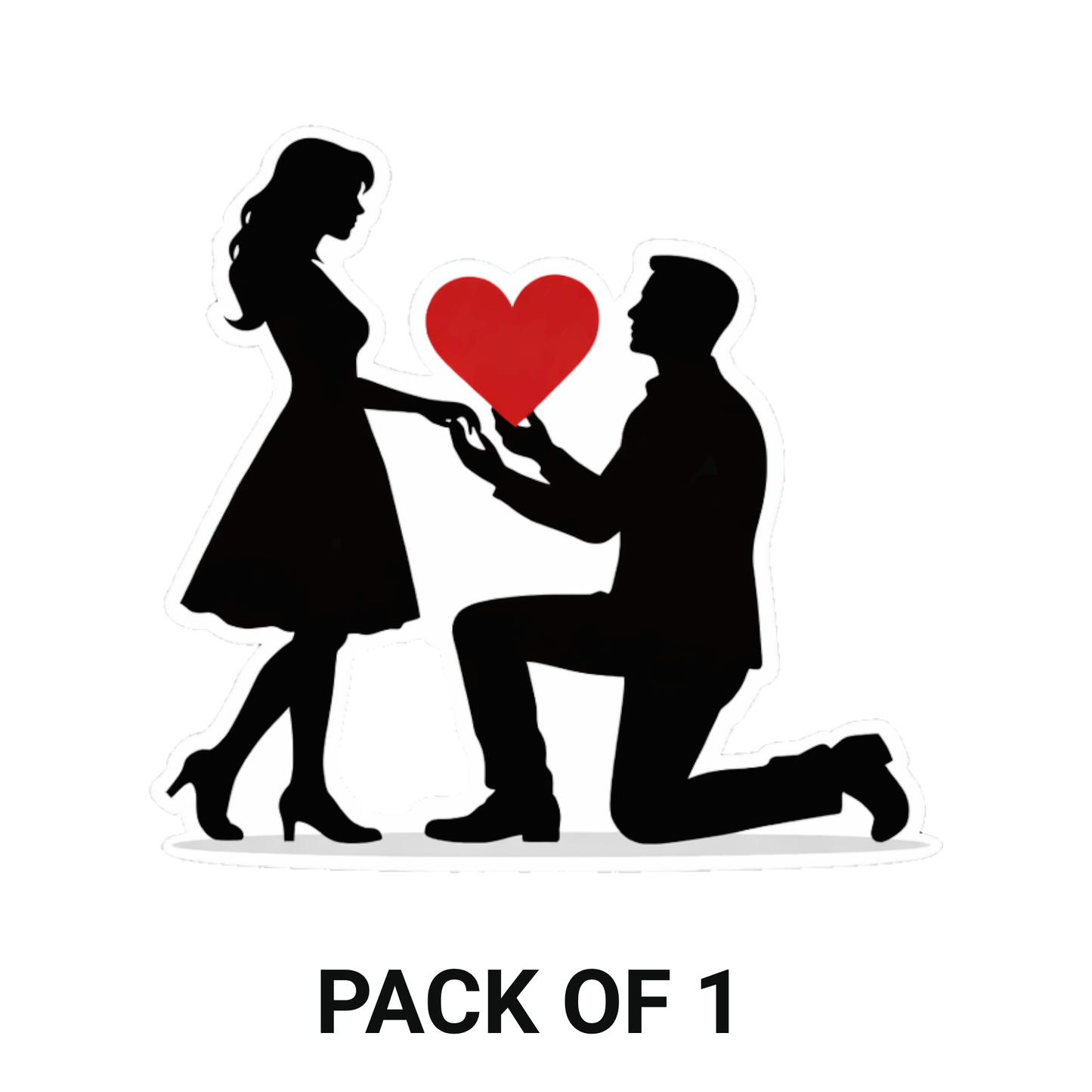 Smeeps Romantic Proposal Silhouette Sticker – 10.16 × 9.40 cm (4 × 3.7 Inch) Premium Vinyl Decal | Kneeling Proposal Heart Design | Waterproof UV Resistant Wash Proof | Pack of 1