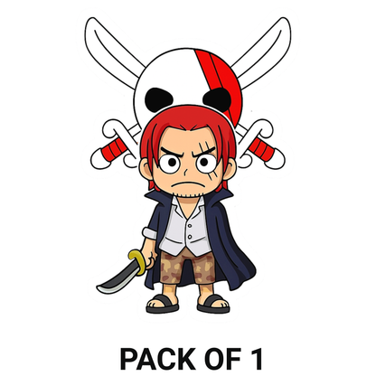 Smeeps Red-Haired Shanks Sticker – 10.42 x 7.62 cm Car & Bike Vinyl Decal | Chibi Pirate Captain Design | Waterproof & UV Resistant