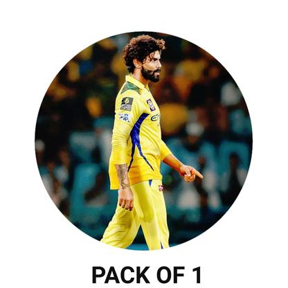 Smeeps Ravindra Jadeja CSK Sticker – 10.16 × 10.16 cm (4 × 4 Inch) Round Car & Bike Vinyl Decal | Chennai Super Kings All-Rounder Design | Waterproof UV Resistant