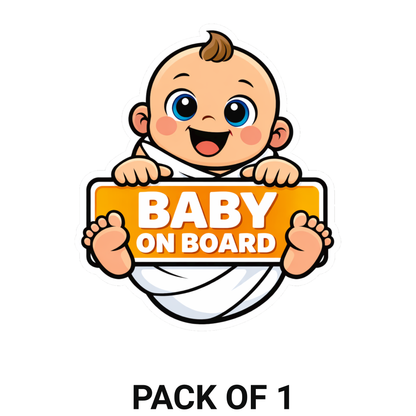 Smeeps Baby On Board Car Sticker – 14.48 × 12.7 cm (5.7 × 5 Inch) Waterproof Vinyl Safety Sticker for Cars | Cute Smiling Baby Warning Decal | UV Resistant | Pack of 1