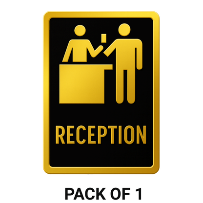 Smeeps Reception Sign Sticker – 13.97 x 10.16 cm Office Vinyl Label | Gold & Black Premium Design | Waterproof & Durable