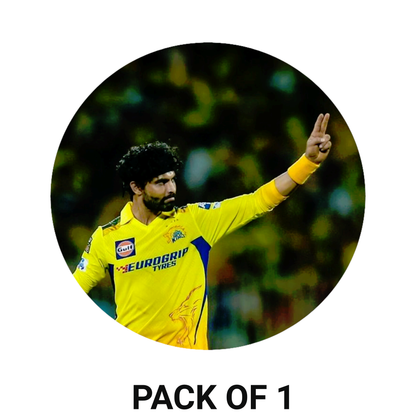 Smeeps Ravindra Jadeja CSK Sticker – 10.16 × 10.16 cm (4 × 4 Inch) Round Car & Bike Vinyl Decal | Chennai Super Kings All-Rounder Design | Waterproof UV Resistant